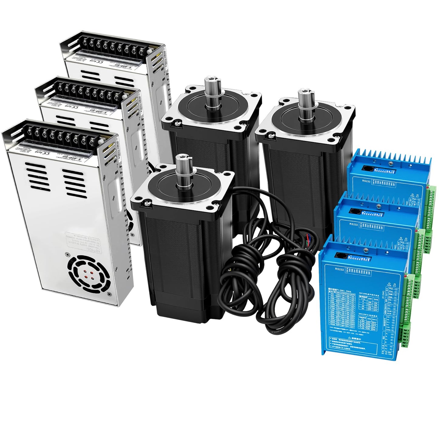 3 Axis Nema 34 86mm Closed Loop Stepper Motor Kit 12Nm / 1700oz.in 1000 Line Encoder Easy Servo Motor & 0-8.0A Motor Driver & 400W 60V Power Supply, CNC Kit for CNC Router 3D Printer
