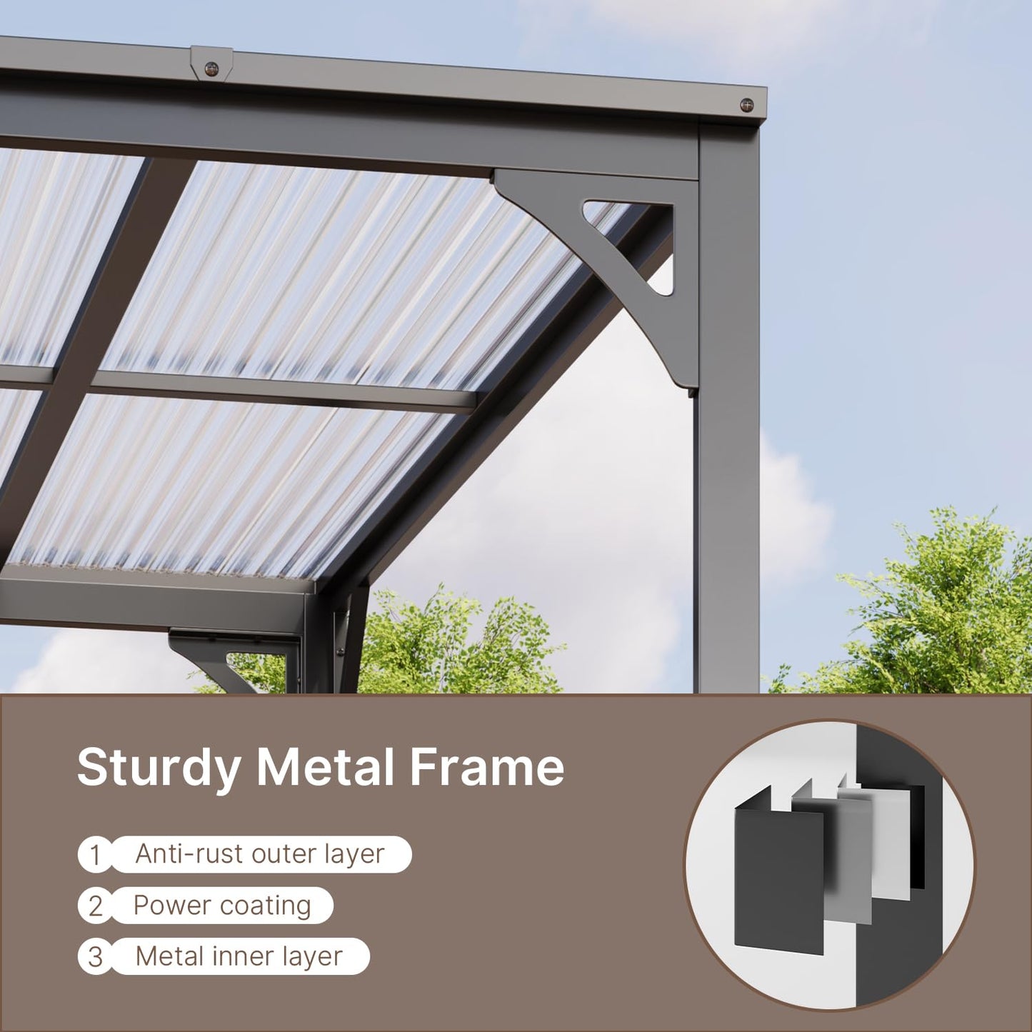 Ahomly 14' x 10' Wall-Mounted Lean-to Gazebo — Weather-Resistant Hard Roof, Reinforced Steel Frame, Heavy-Duty Patio Awning, 140 sq ft Shade for Patio, Deck, Backyard(Grey)
