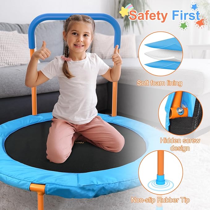 Ativafit 36inch Mini Toddler Trampoline for Kids Ages 2-6 Indoor Outdoor Folding Small Rebounder Trampoline with Foam Handle Safety Padded Cover Fun for Kids
