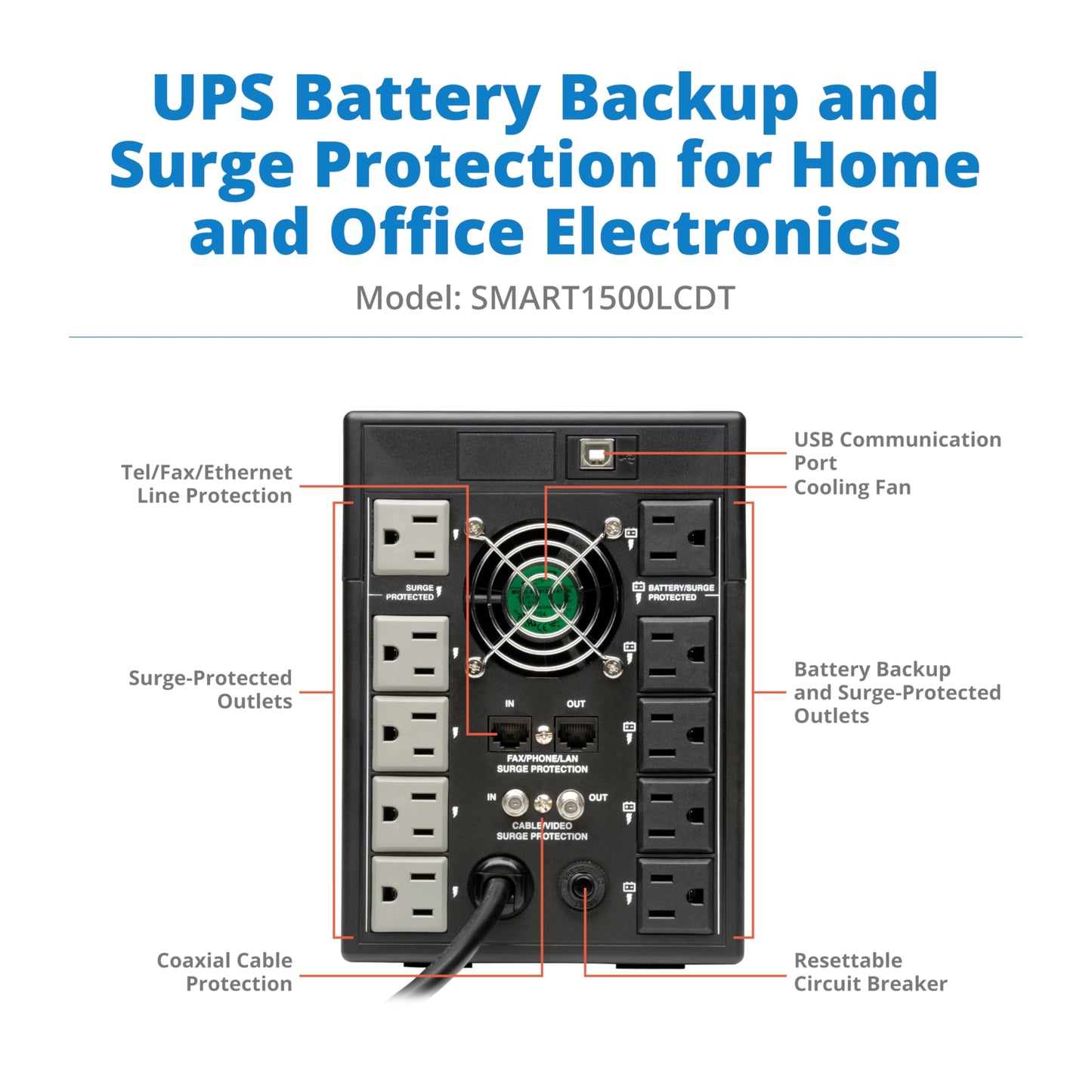 Eaton Tripp Lite Series SMART1500LCDT 1500VA UPS Battery Backup Computer Uninterruptible Power Supply Units & Surge Protector, 900W, 10 Outlets, AVR, LCD Screen, 3 Year Warranty & $250,000 Insurance