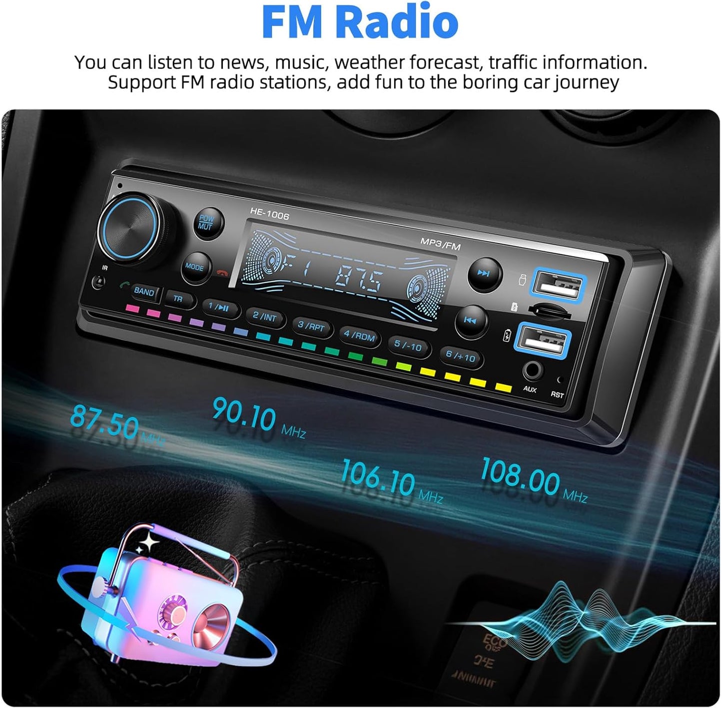 SIXTOP 5.0 64G MP3 Single Din Car Stereo Bluetooth Audio Radio with Card FM Receiver Digital Music Radio Player Support