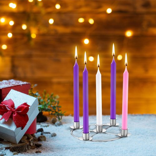 Newtay Christmas Advent Wreath Candle Holder - 5 Candle 8.5 Inch Metal Ring for Holiday Home Decor | Silver