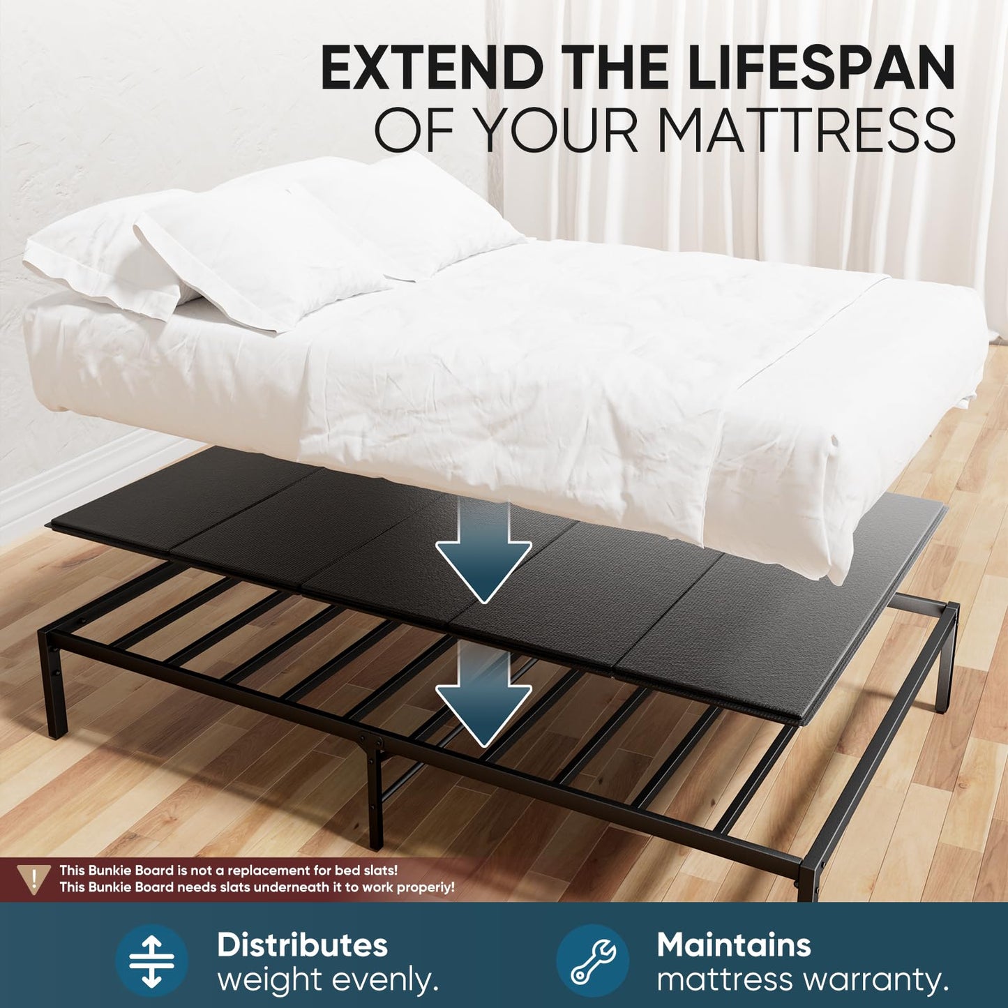 Bunkie Board Queen Size - Heavy Duty Reinforced Wood Bed Boards for Under Mattress, Universal Sleeper Sofa Support Board with Anti-Sag Design for Metal Bed Frame, Platform Beds&Pull Out Couches