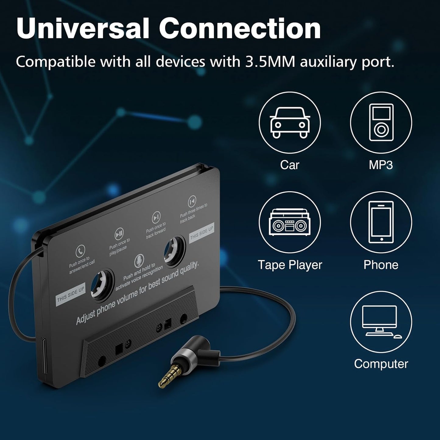 Mersoco Cassette Cassette MP3 3.2 Car Audio Adapter with Hands-Free Calling Microphone, Universal Tape Aux Adapter
