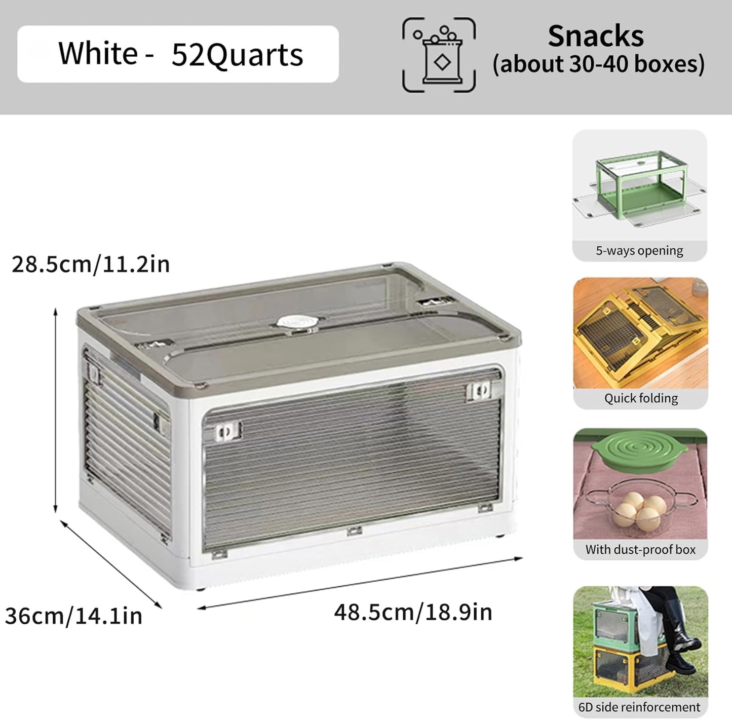 Stackable Storage Bins by [Brand Name] - 50-Liter Collapsible Organizers with Lids & Wheels | Ideal for Outdoor Camping, White