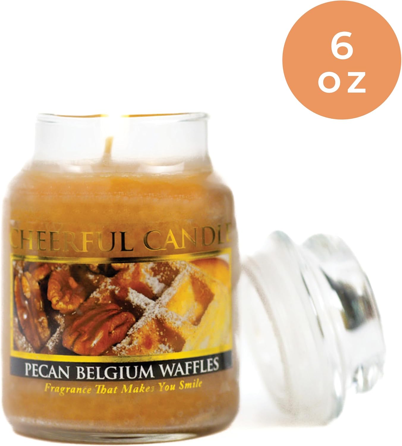 6oz 35 A Cheerful Giver - Pecan Belgium Waffles - Small Scented Candle Jar with Lid - Cheerful Candle - Hours of Burn