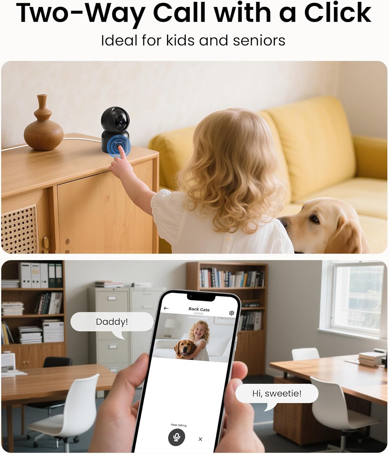 Anlapus A50 4K 2.4/5 64G Pan/Tilt Home Indoor Security Camera, Plug-in WiFi Pet/Baby Monitor with One-Touch Call, AI