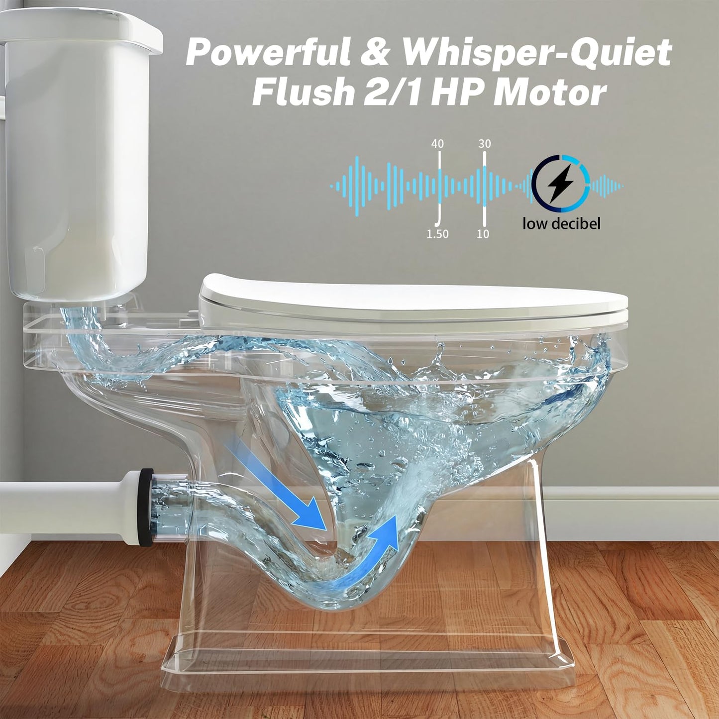 800Pro Macerating Toilet with Pump–Upflush Toilet System for Basement/Attic, 4 Water Inlets & AC Vent, 36ft Vertical Lift, Dual Flush, Easy Install,17.7" Elongated Toilet