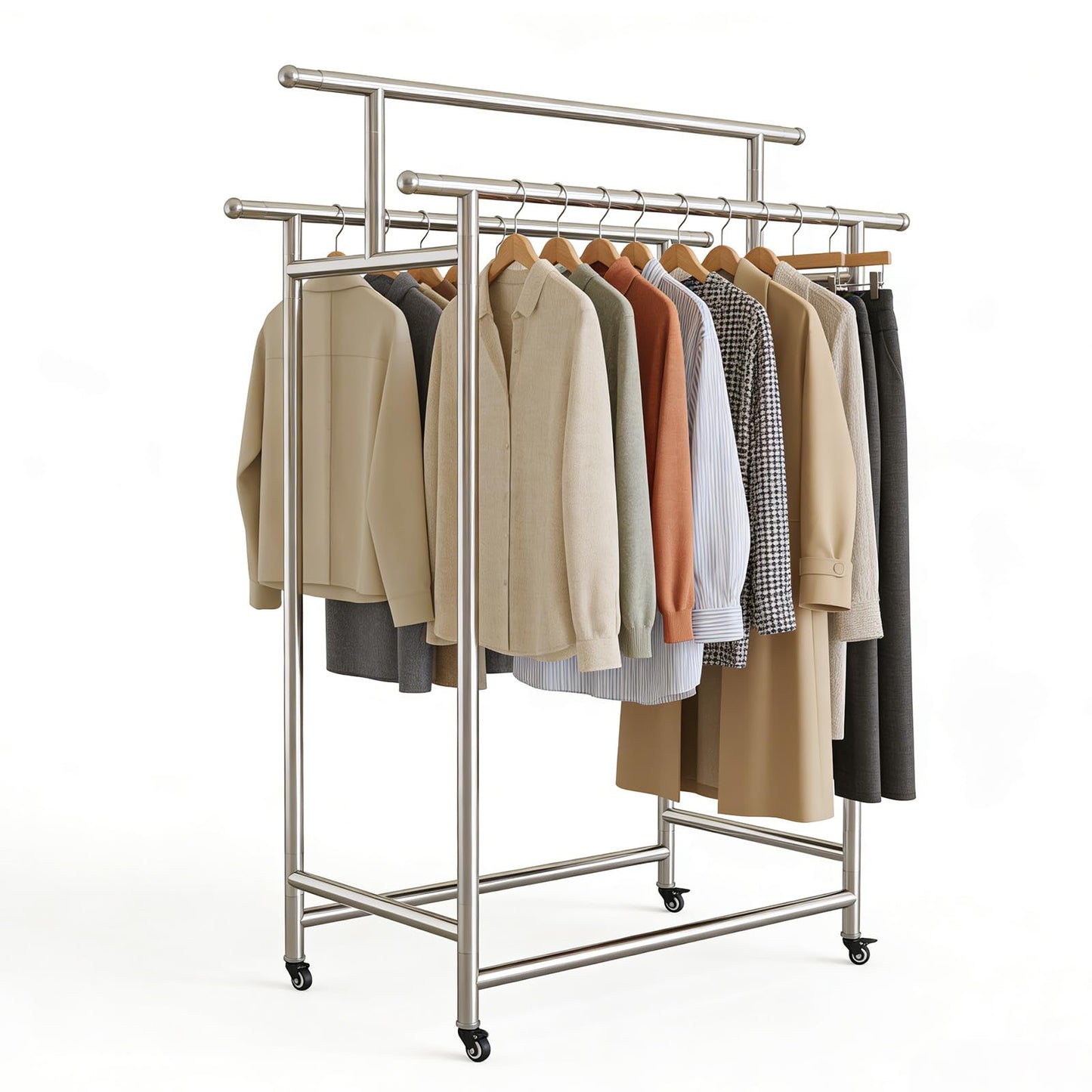 DEGEDUN Heavy Duty Clothes Rack Load 660LBS, Portable& Adjustable Clothes Rack with Wheels Garment Rack, Lockable Rolling Wheels, for Bedroom and Laundry Room