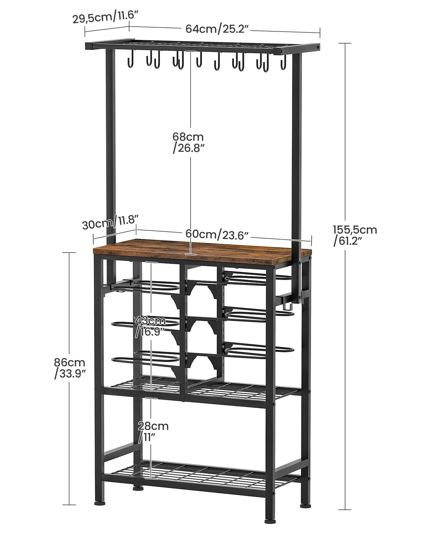 CHOEZON Pots and Pans Organizer Rack, Kitchen Bakers Rack, Multi-Tier Storage Shelf, Kitchen Island Table, Cooking Rack with Pots and Pans Storage, Rustic Brown and Black TPR60BF