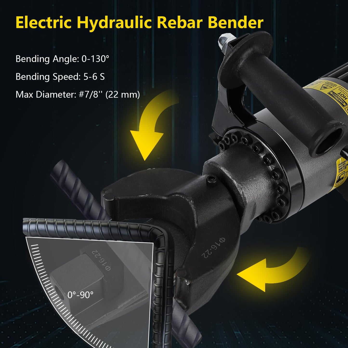Electric Hydraulic Rebar Bender Tool,1200W 110V, Bending up to 7/8 in #7 22 mm Rebar, Bending Angle0-130°, Hand Held Bender Machine for Rod Steel Bar (1200W NRB-22)