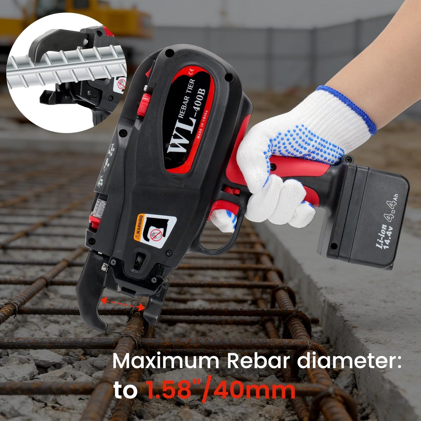 SDLOOL Rebar Tying Machine Automatic Rebar Tie Gun with 21ga Tie Wire, 2 x 14.4V 4400mAh Battery Handheld Portable Rebar Tying Tools for Φ 0.3" to 1.58" Rebars