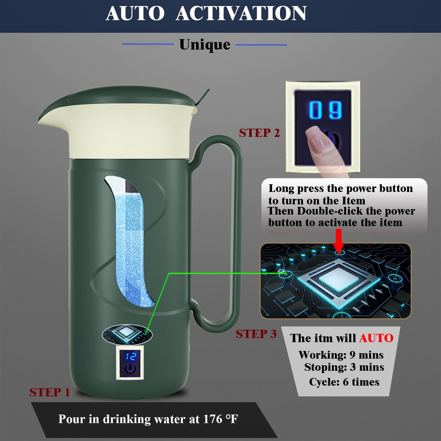 GOSOIT Hydrogen Water Bottle Hydrogen Alkaline Water Generator Ionizer Hydrogen Water Maker Machine with SPE and PEM Technology (Blue Black)
