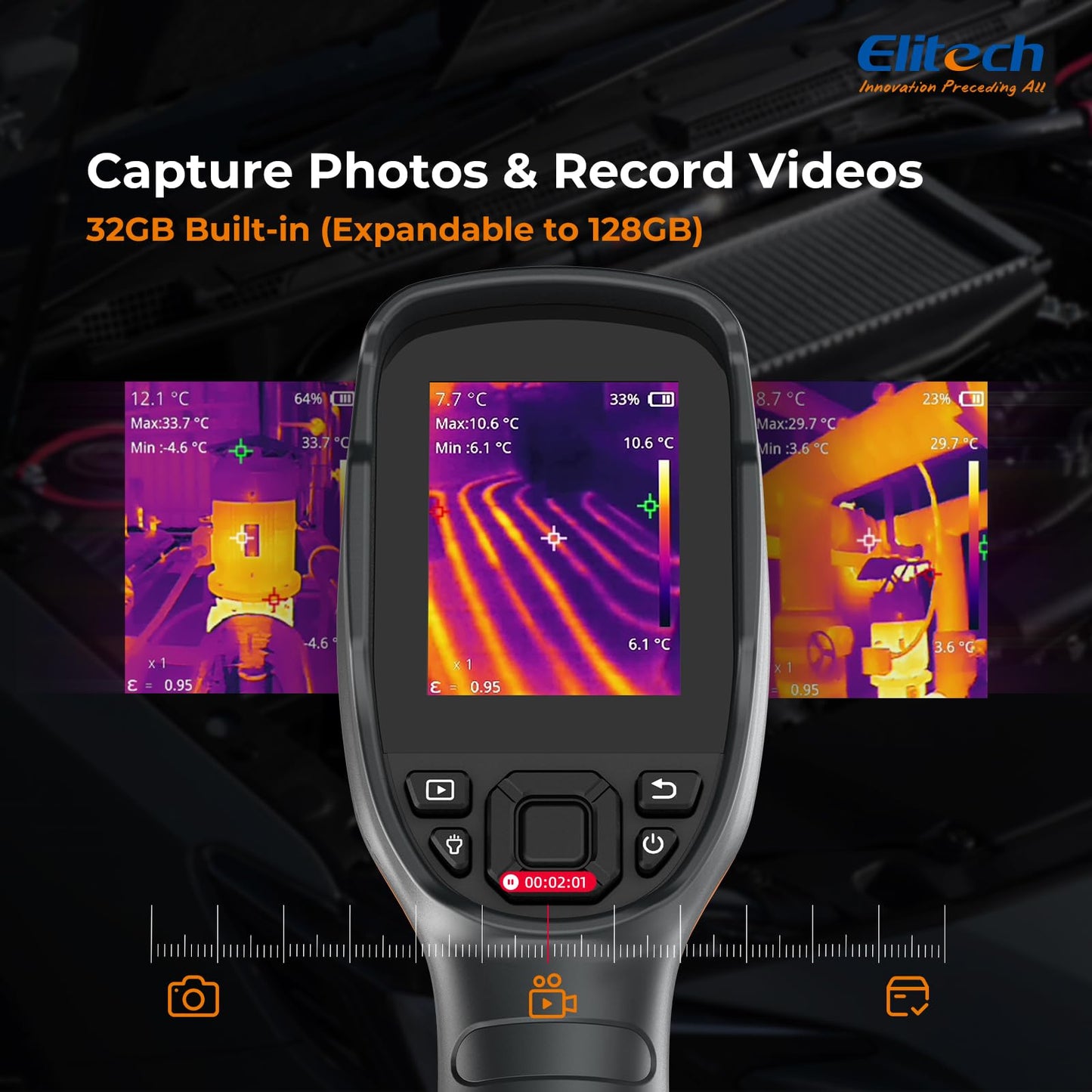 Elitech Thermal Imaging Camera 256 x 192 IR Resolution, Handheld Infrared Imager for Home Inspection & HVAC, Real-Time Video Recording, <40mK Sensitivity, 25Hz Thermal Leak Detector (-4°F to 752°F)