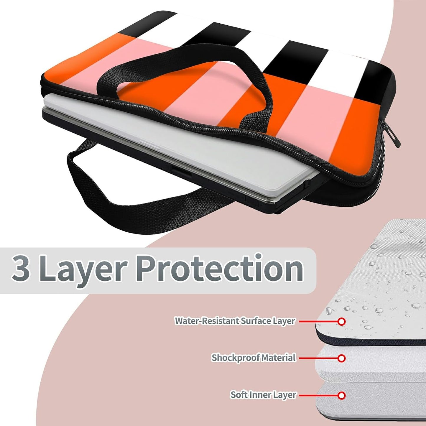 SROJDHFJB 10 inch, 7 10-inch Universal Tablet Laptop Sleeve Case Orange Black White Stripes Slim Carrying Case Travel