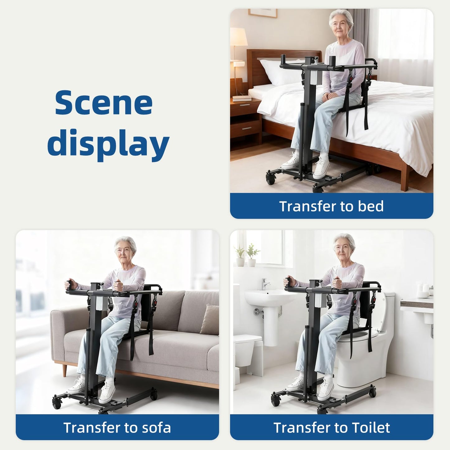 CQmuniu Patient Lift Transfer Chair,Adjustable Height Lift Chair,Electric Lift Assist Devices for Home & Car, Portable Transport Wheelchair for Seniors & Disabled,YW07