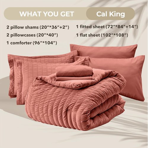 HYMOKEGE Coral California King Comforter Set - 7-Piece All-Season Luxury Bedding Set | Includes Comforter, Sheets & Pillowcases