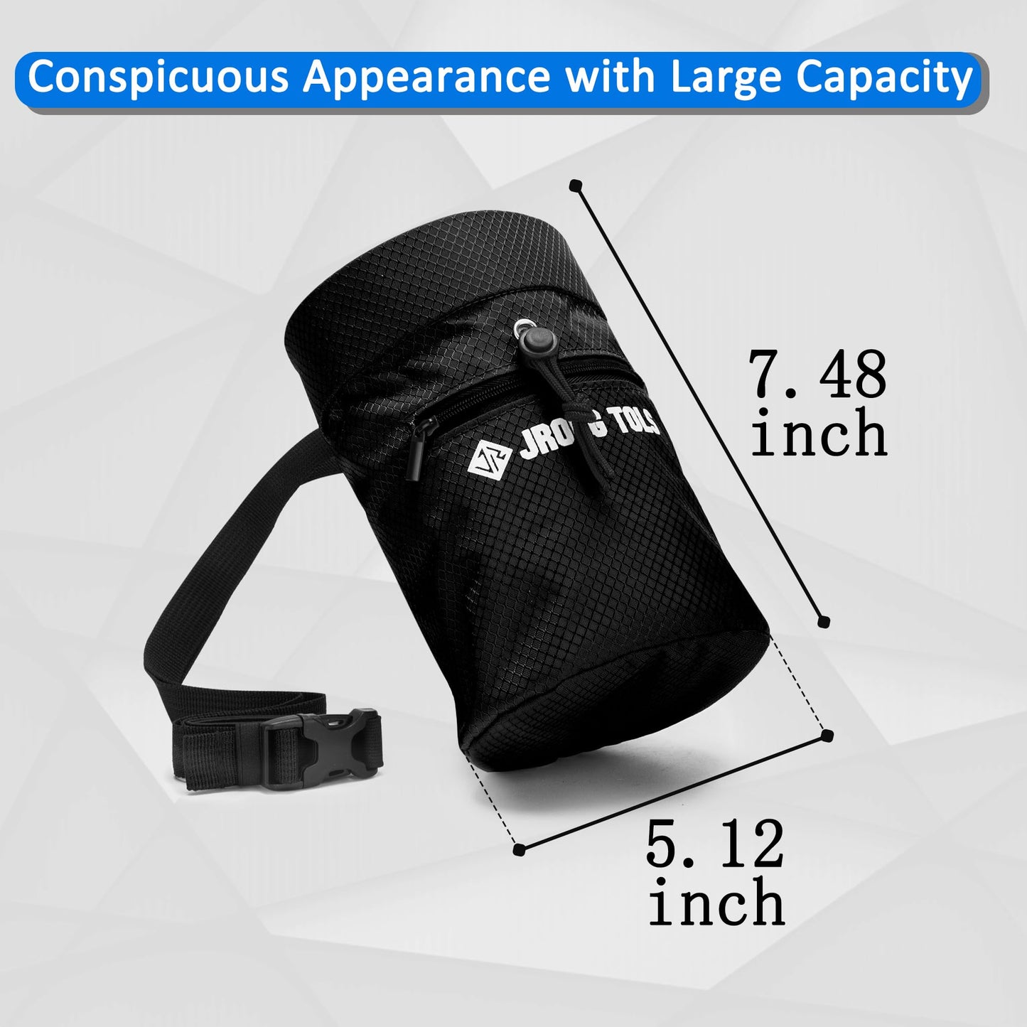 Chalk Bag for Rock Climbing Bouldering, Sealable Drawstring Closure, Capacious Zippered Pocket Athletic Chalk Bag with Waist Belt for Weightlifting, Gymnastics, Crossfit (Black)