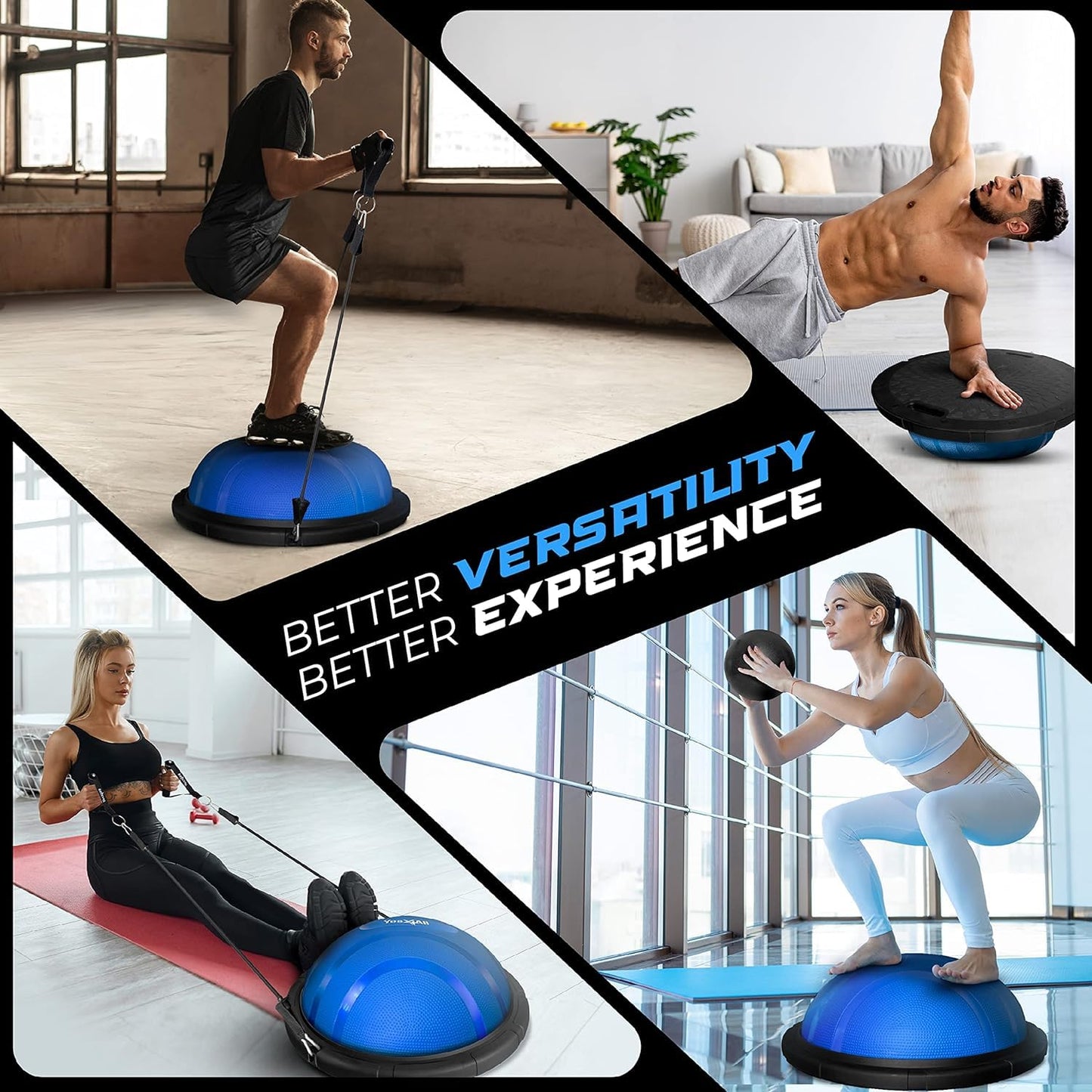 Yes4All 880LBS Half Ball Balance Trainer, Pilates Balance & Stability Ball for Exercises, Home Gym, Floor & Full Body Workouts, Upgrade Combo - Black/Blue