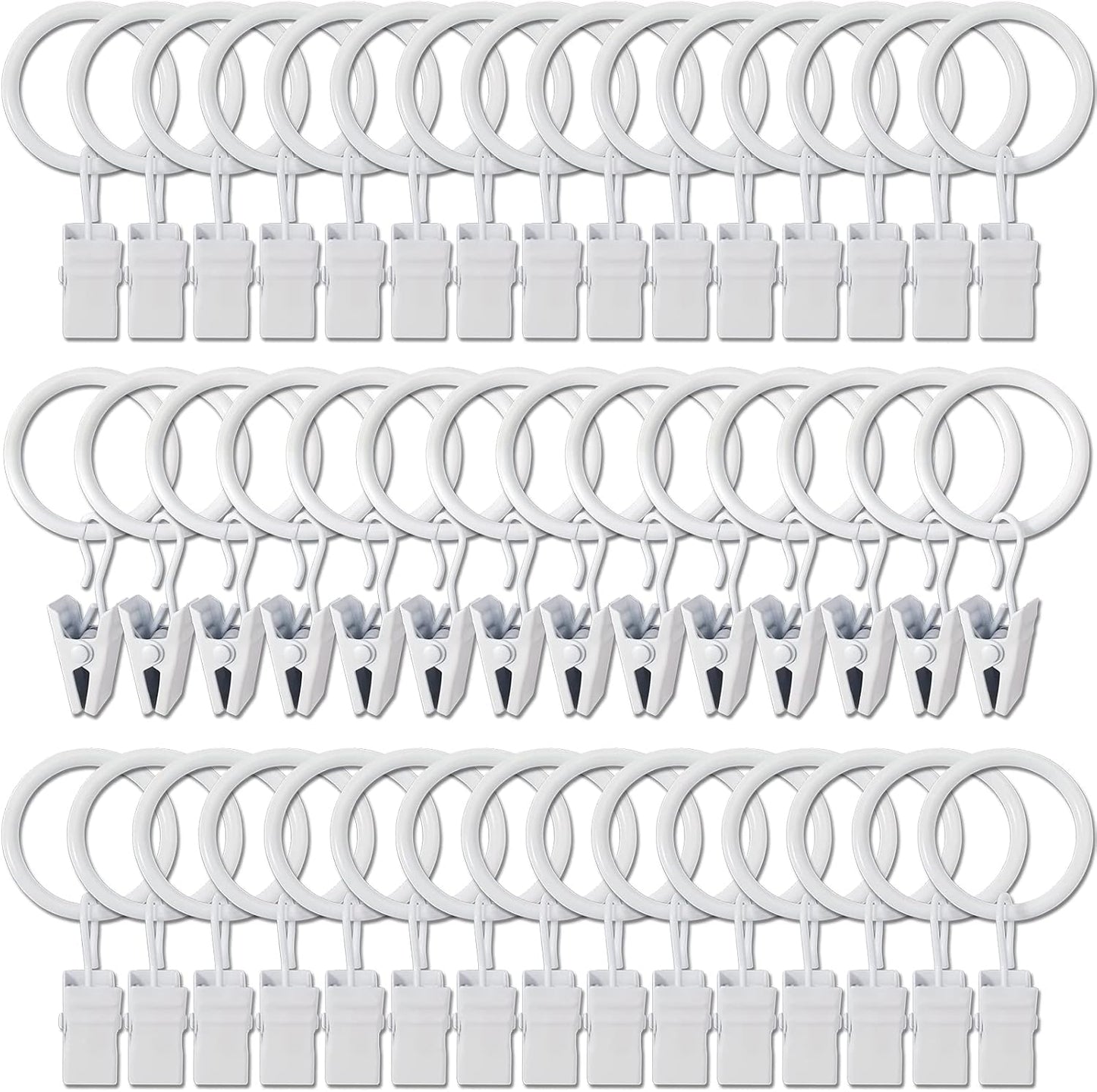 Skiennix 44 Pack Metal Curtain Rings - Durable Drapery Clips with 1 Inch Inner Diameter, White