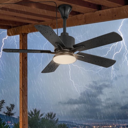 Fanbulous 42" Outdoor Ceiling Fan with Light for Patios, IP65 Waterproof Gazebo Fan, Plug in Ceiling Fan with Remote, 3CCT 6-Speed Black Ceiling Fan with Hanging Hook for Porch, Pergola,Canopy