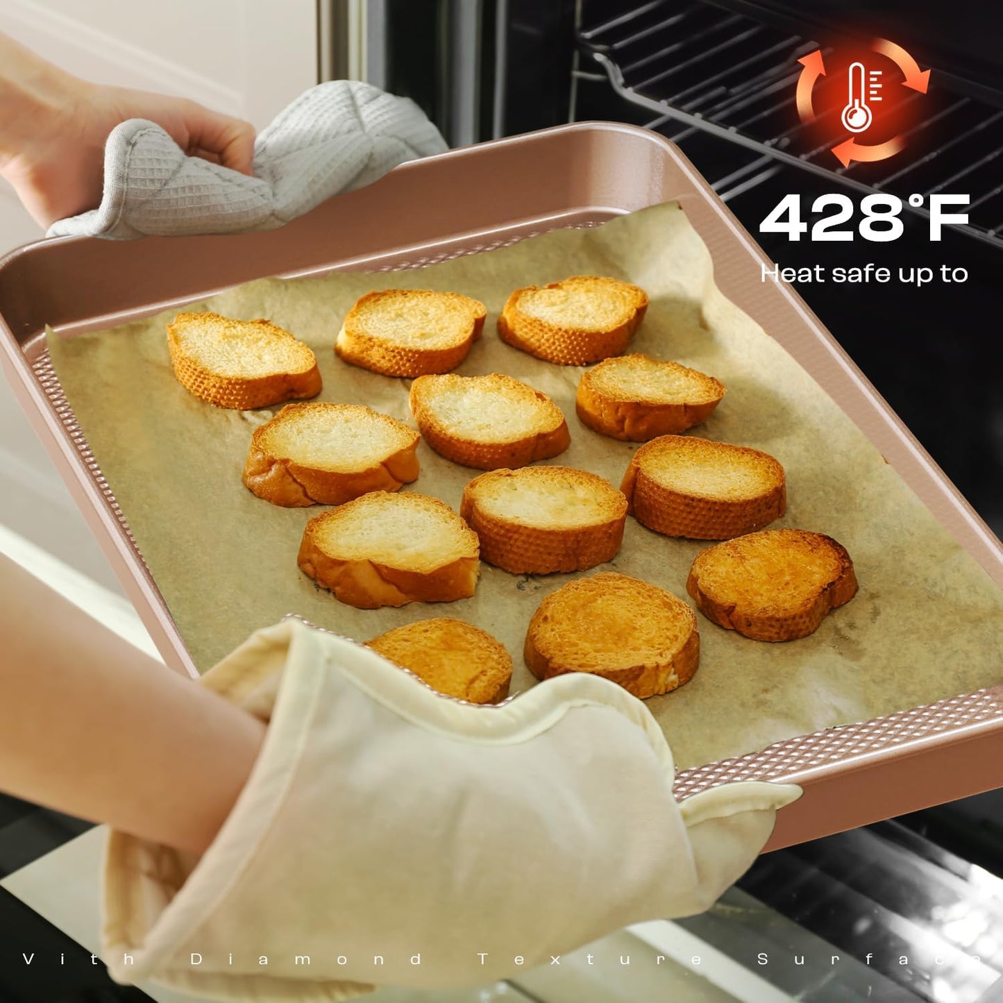 Skiennix 8-Piece Baking Pans Set - Nonstick Bakeware with Ceramic Coated Gold Finish