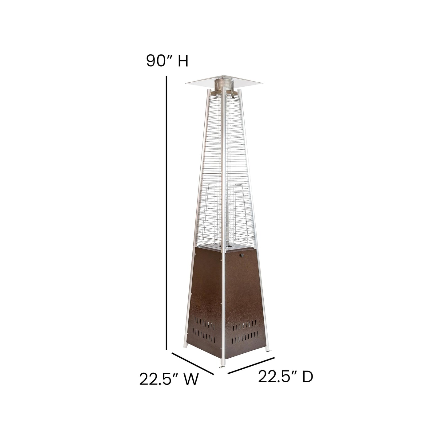 Flash Furniture Outdoor Patio Heater with Wheels - Bronze - 42,000 BTU - 7.5 Feet Tall - Stainless Steel - For Residential and Commercial Use, 90" High, Bronze