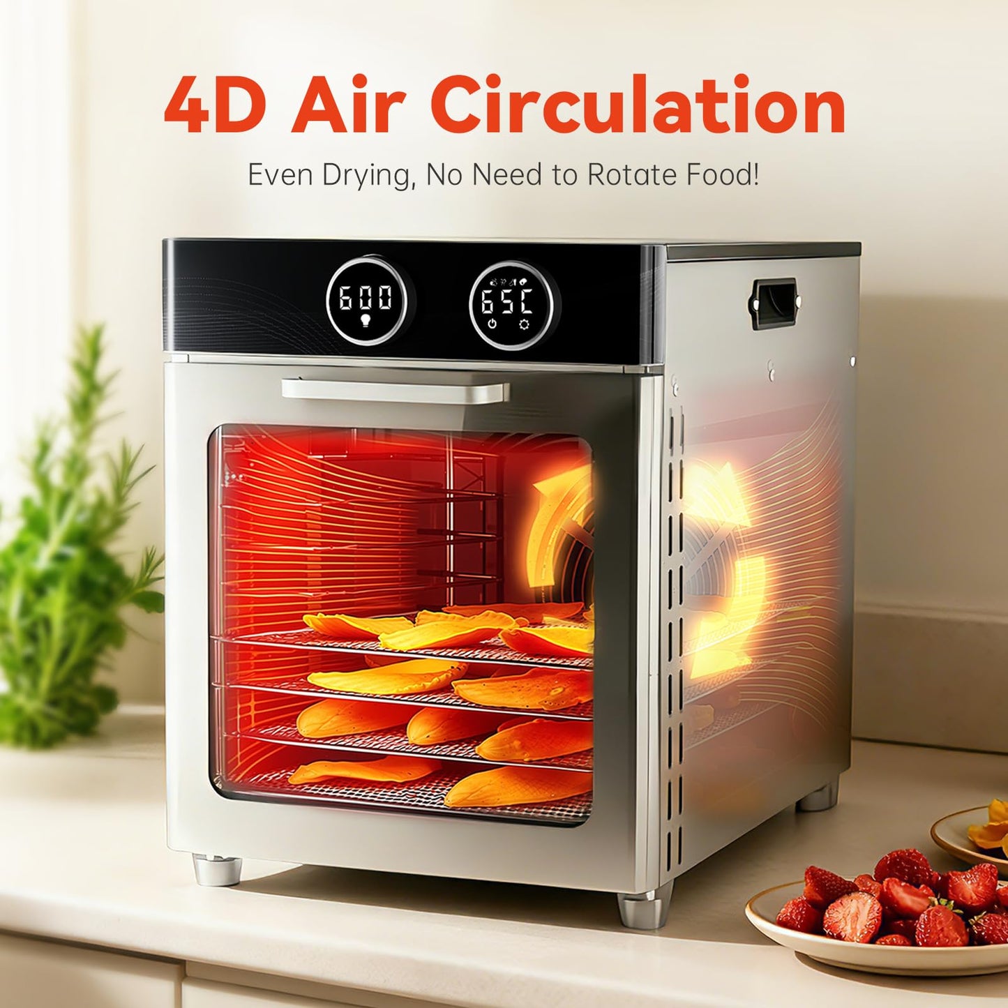Food Dehydrator Machine, 8 Stainless Steel Trays, 7.24 Sq Ft Large Capacity Food Dehydrator, Precise Temperature Control & Timer, View Window, Dryer for Jerky, Herb, Fruits, Pet Treats