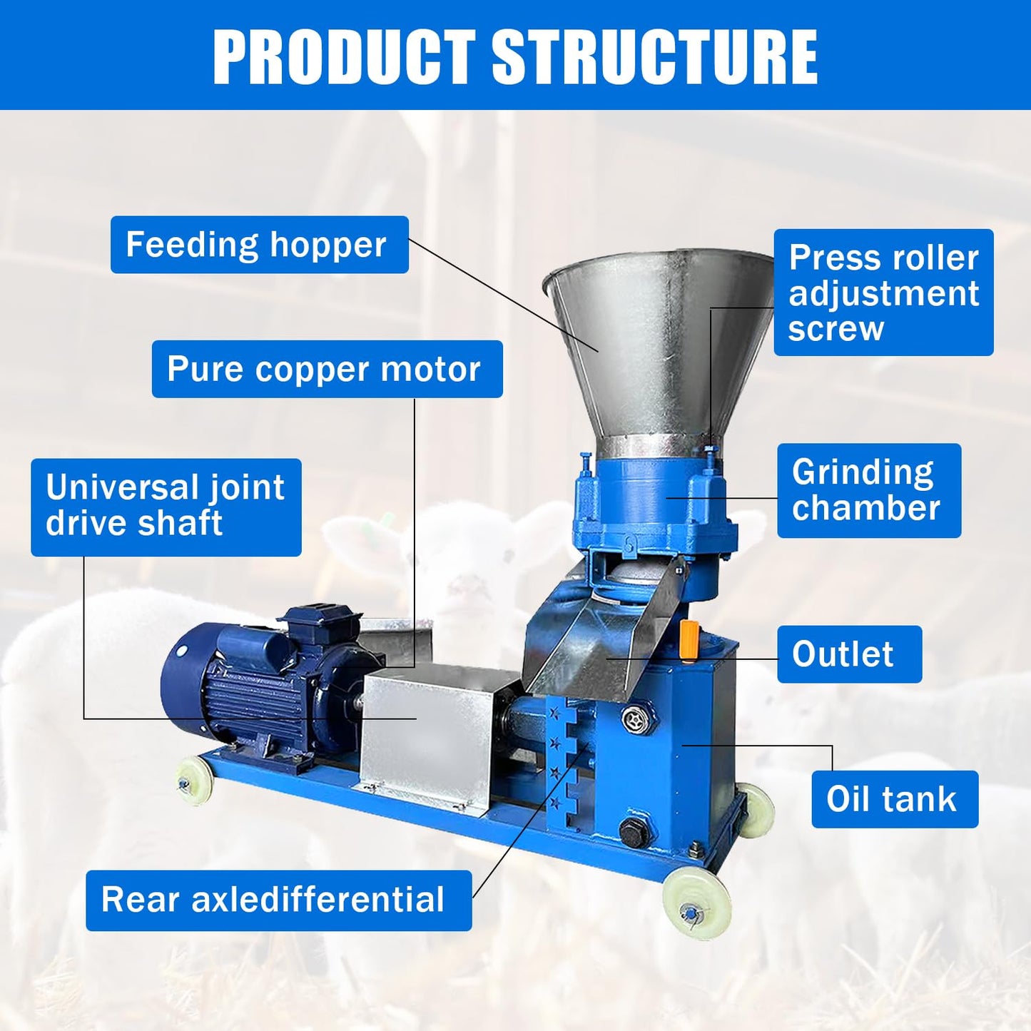 Dewinston 110V Pellet Mill Machine 3 Rollers Pellet Maker Machine 2.5/3/4/5/6/8mm