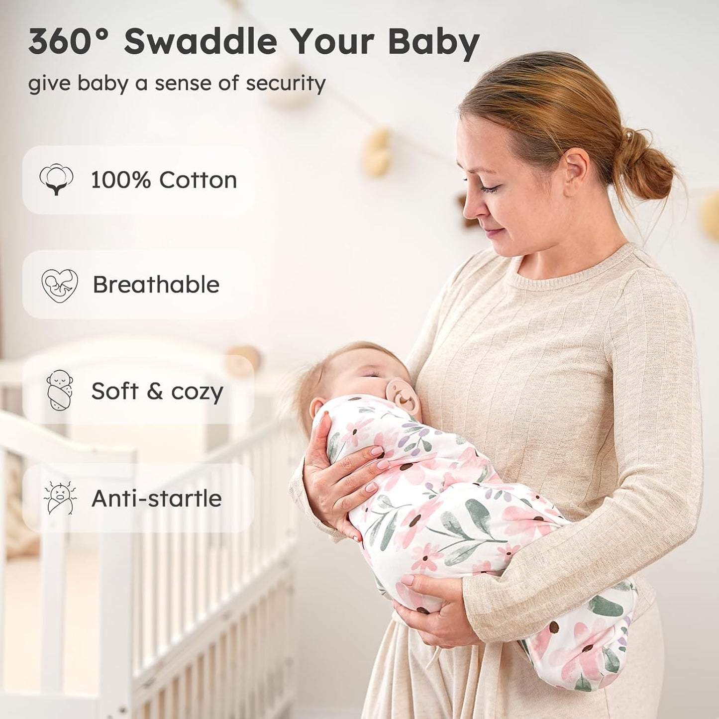 Yoofoss Baby Swaddles - 100% Cotton Adjustable Swaddle Sack | Breathable Soft 3-Pack for Newborns (0-3 Months)