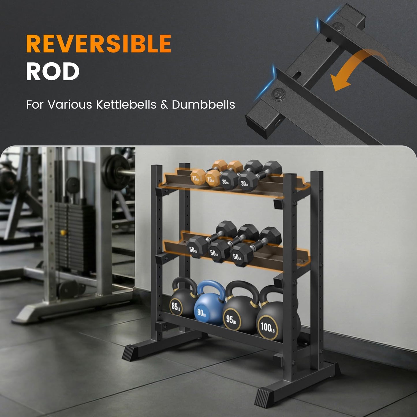 TOPIRON 3-Tier Dumbbell Rack, 1100LBS Capacity Adjustable Weight Rack, Heavy-Duty Weight Stand for Dumbells & Kettlebells, Compact Weight Storage Organizer for Home Gym (Rack Only)