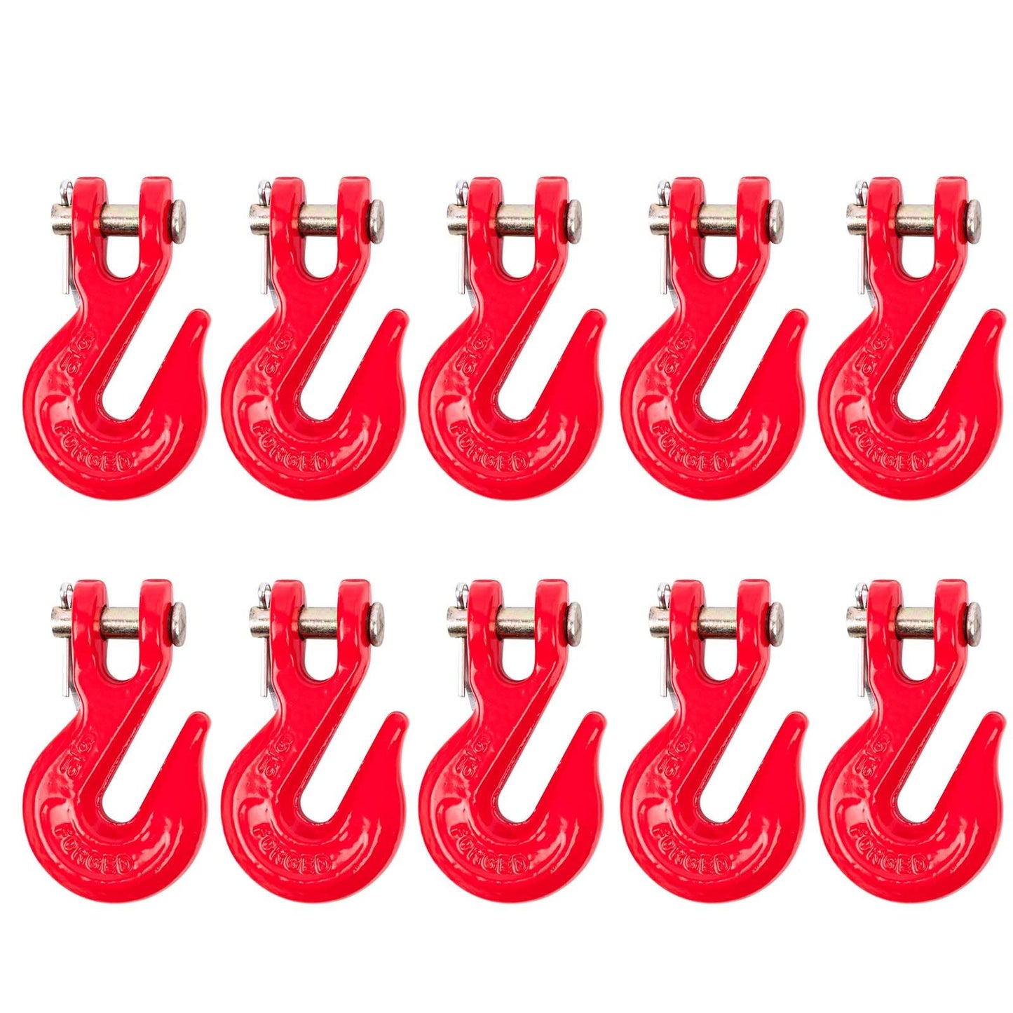 Lechansen 5/16'' G80 Clevis Tow Hook,10 Pack Heavy Duty Grade 80 Transport Chain Hook Tow Hooks for Trailer Truck, 4,900 Lbs Working Load Limit, Grab Hook for G80 Chains and Binders - Red