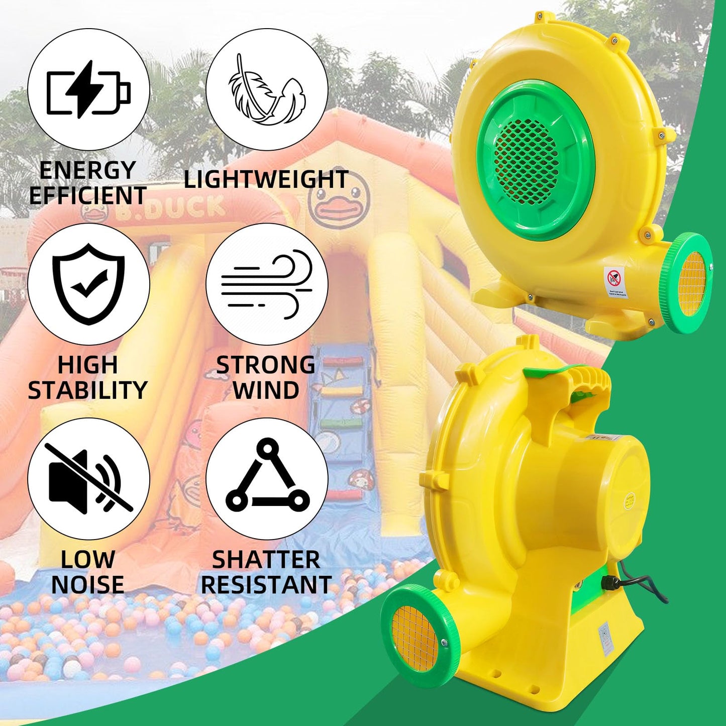 GONFLABLE 480w+950w Air Blower for Inflatable Spray Paint Booth, Perfect for Inflatable Bounce House, Bouncy Castle, Jumper, Water Slid, Blower Corded