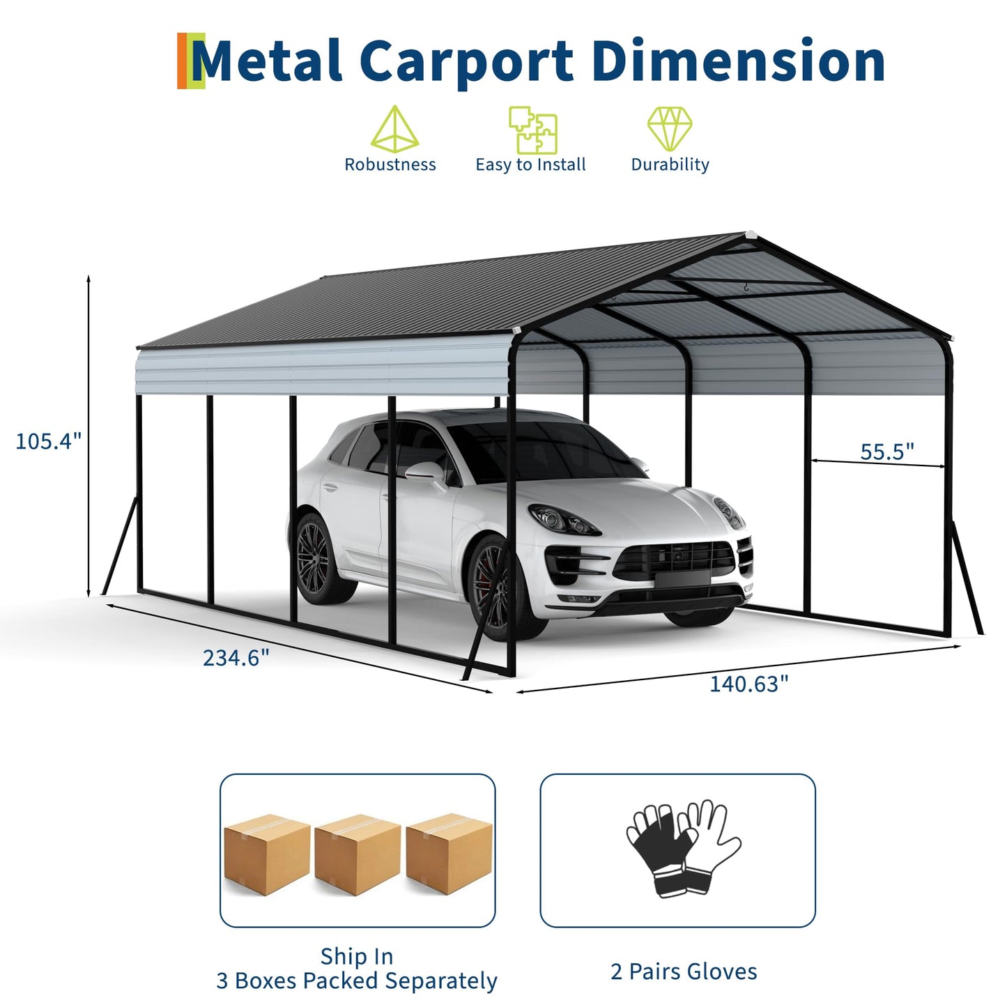 12x20 FT Metal Carport, Heavy Duty Carports Canopy with Galvanized Steel Frame & Roof, Outdoor Garage Car Port for All-Weather, Outdoor Galvanized Shelter for Car, Boats and Truck