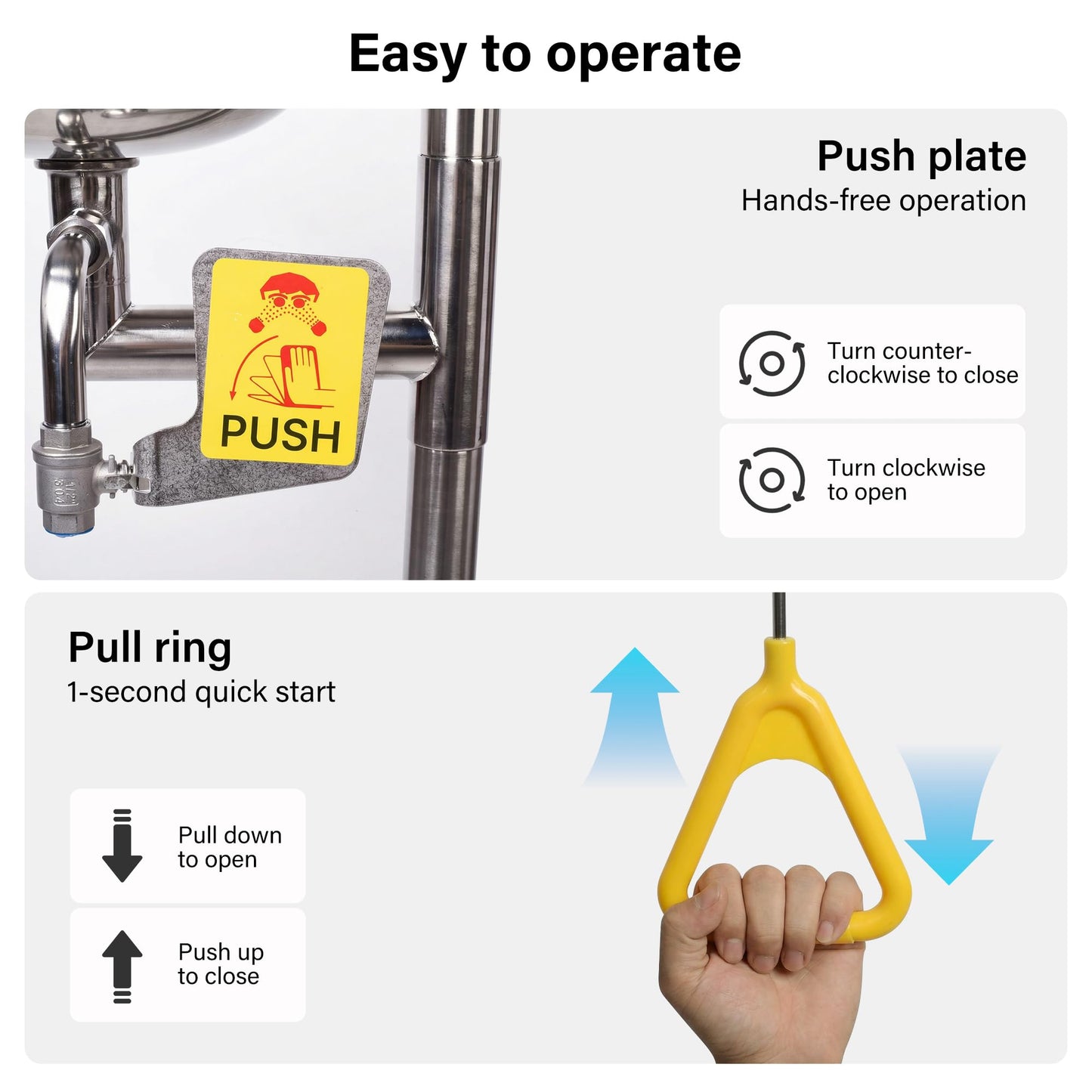 Emergency Eye Wash Station with Shower, 304 Stainless Steel Eye Wash and Shower Combination, Floor Mounted Stand Up Eyewash Station, Safety First Aid for Industrial, Commercial and Lab Use