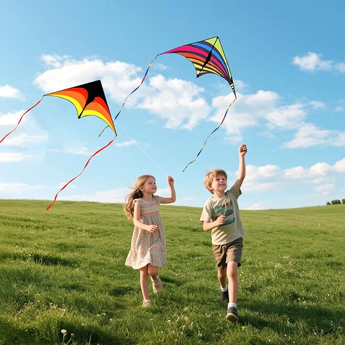 Mint's Colorful Life 3 Pack Delta Kite Set for Kids & Adults, Easy to Fly Large Kites for Beginners, Perfect Family Kites for Park and Beach Trip with 300ft String Included