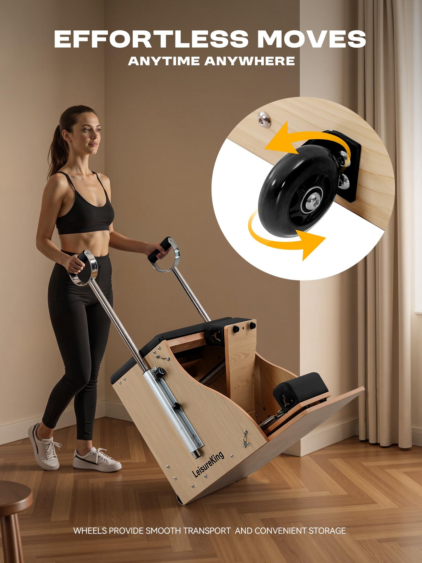 LeisureKing Pilates Combo Chair for Home Workouts, Wunda Chair with 5-Level Handles, Split Pedals, Resistance Bands, for Studio, Gym, Pilates Workout, Rehabilitation Exercises, Easy Assembly, Black