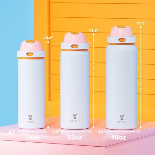 Meoky 40 oz Insulated Water Bottle - Leak Proof Stainless Steel with 2-in-1 Lid, BPA-Free, Periwinkle
