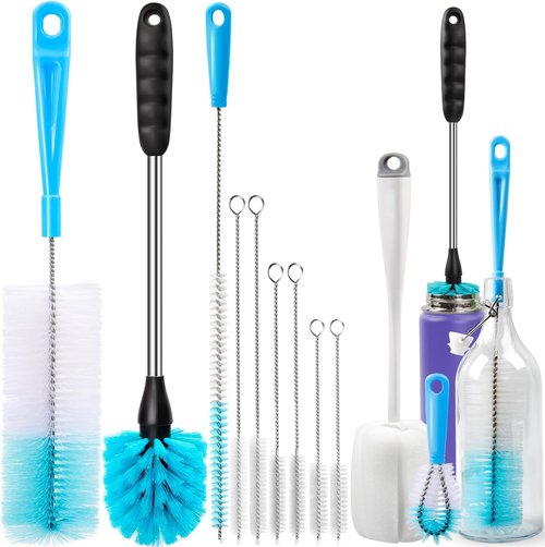 Holikme Bottle Brush Set - Long Handle Tube Cleaner for Narrow Neck Beer & Wine Decanters | White