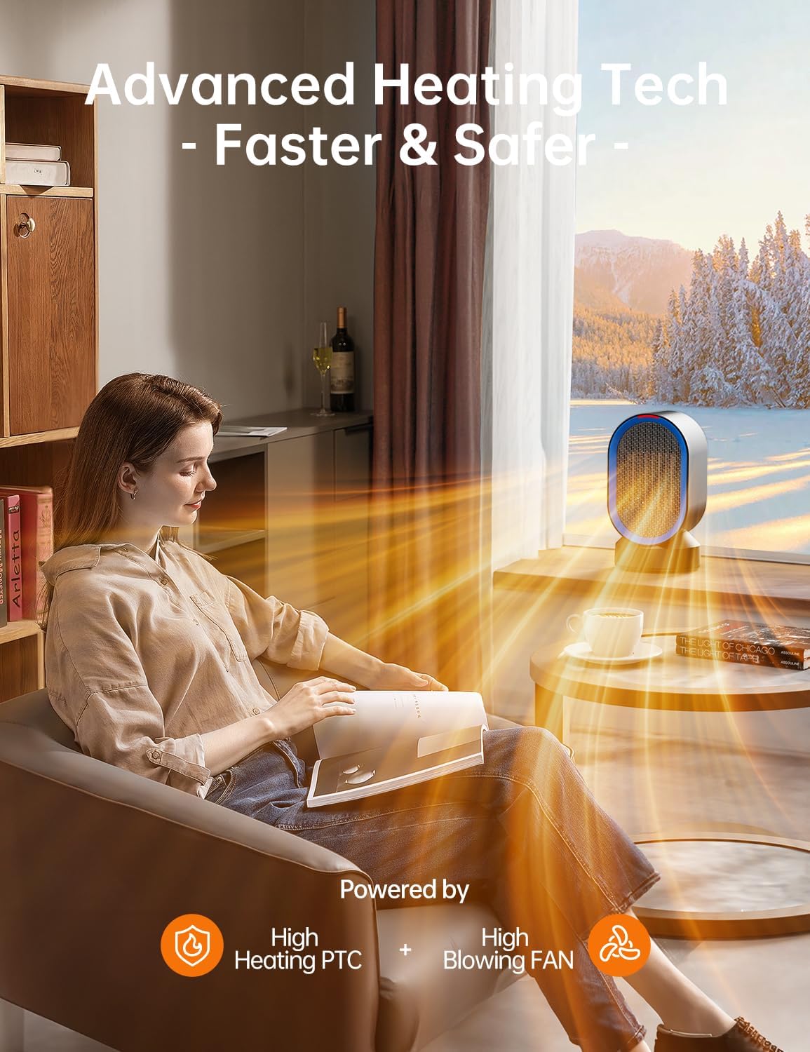 TABYIK Electric Space Heater - 45° Oscillating Portable Heater for Home & Office | Compact Black Design