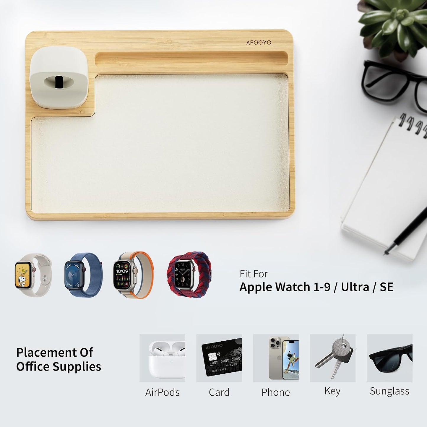 AFOOYO Wooden Watch Band Organizer - Charger Stand Compatible with All Apple Watch Series and Watch Bands Display Watch