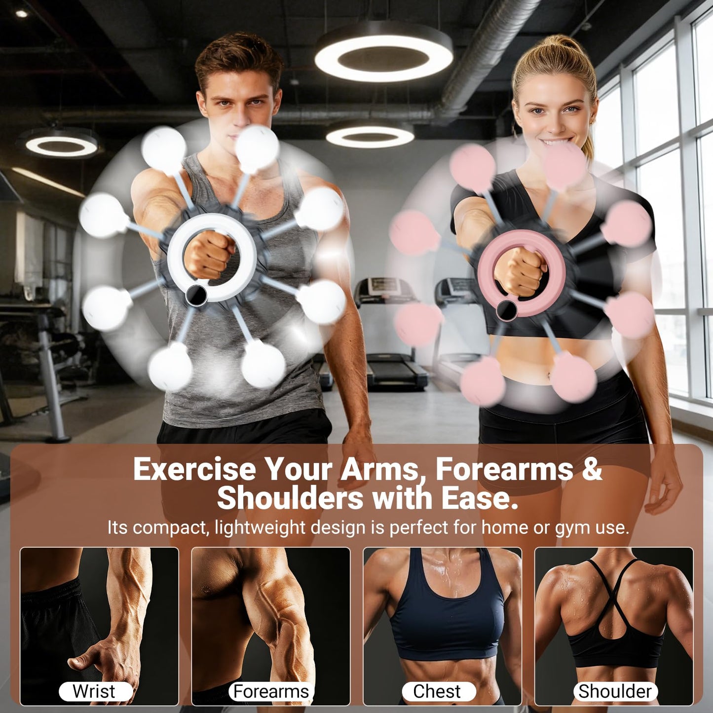 Arm Workout Equipment, 360° Shoulder Reliever Ball Swing, Upper Body Workout Equipment Rotating Cordless Battle Rope Arm Trainer for Forearm, Chest, Shoulder & Wrist Strength for Men & Women - Pink