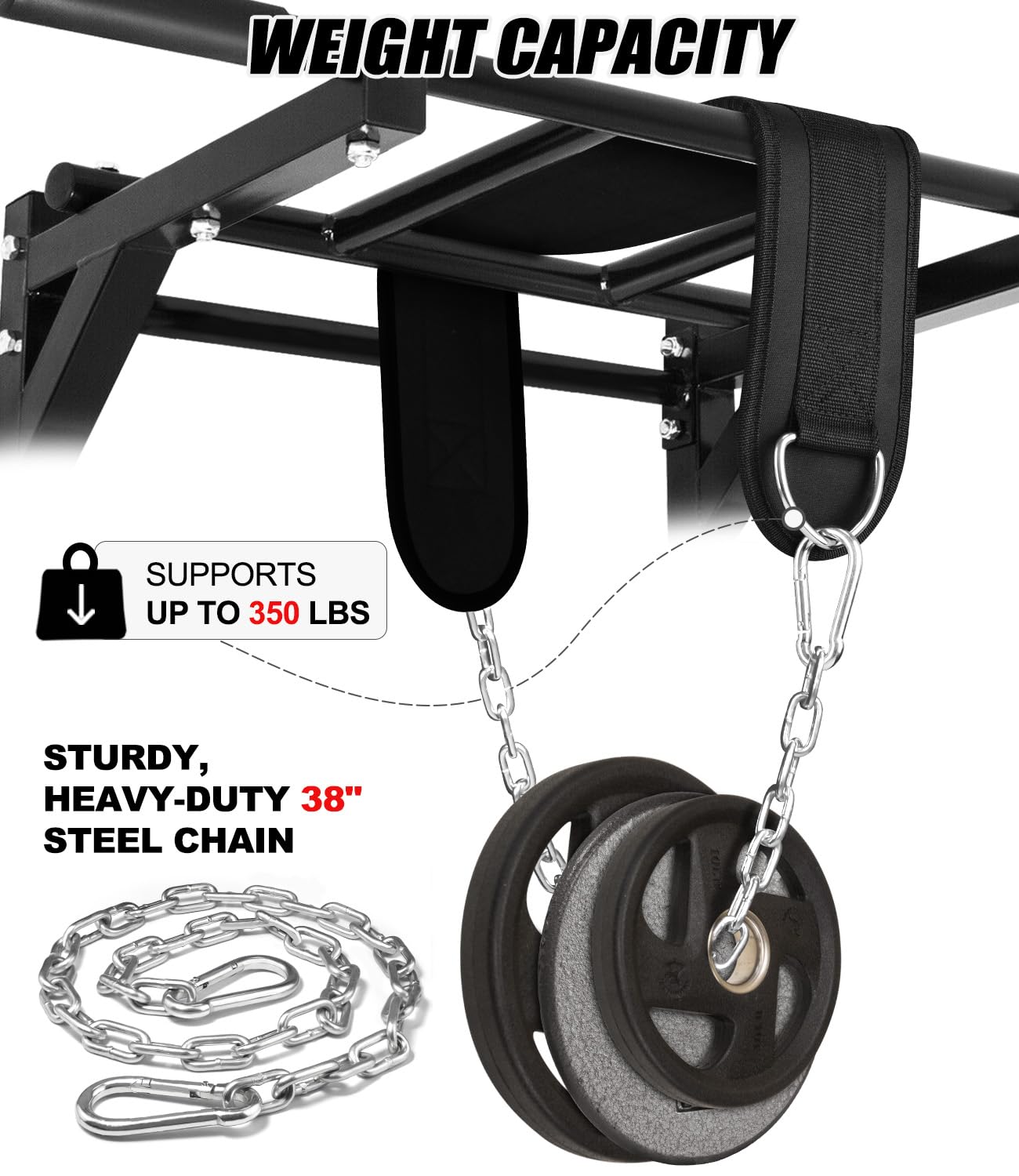Seektop Dip Belt for Weightlifting - GYM Workout Pull Ups Belt with Chain, Neoprene Waist Dip Belt Crossfit for Weight Lifting, Squat, Training, Fitness, Men & Women (Belt & Chain) (Black)