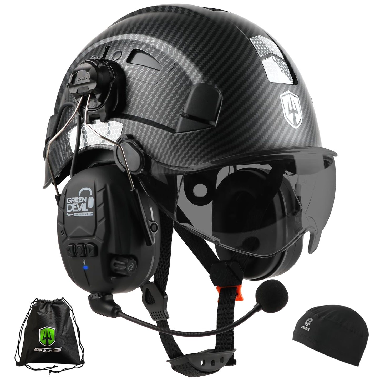 GREEN DEVIL Hard Hat with Bluetooth Ear Muffs and Visor Vented Work Safety Helmet for Men Women ANSI Z89.1 Approved Hardhat Cascos de Construccion Ideal for Industrial & Construction