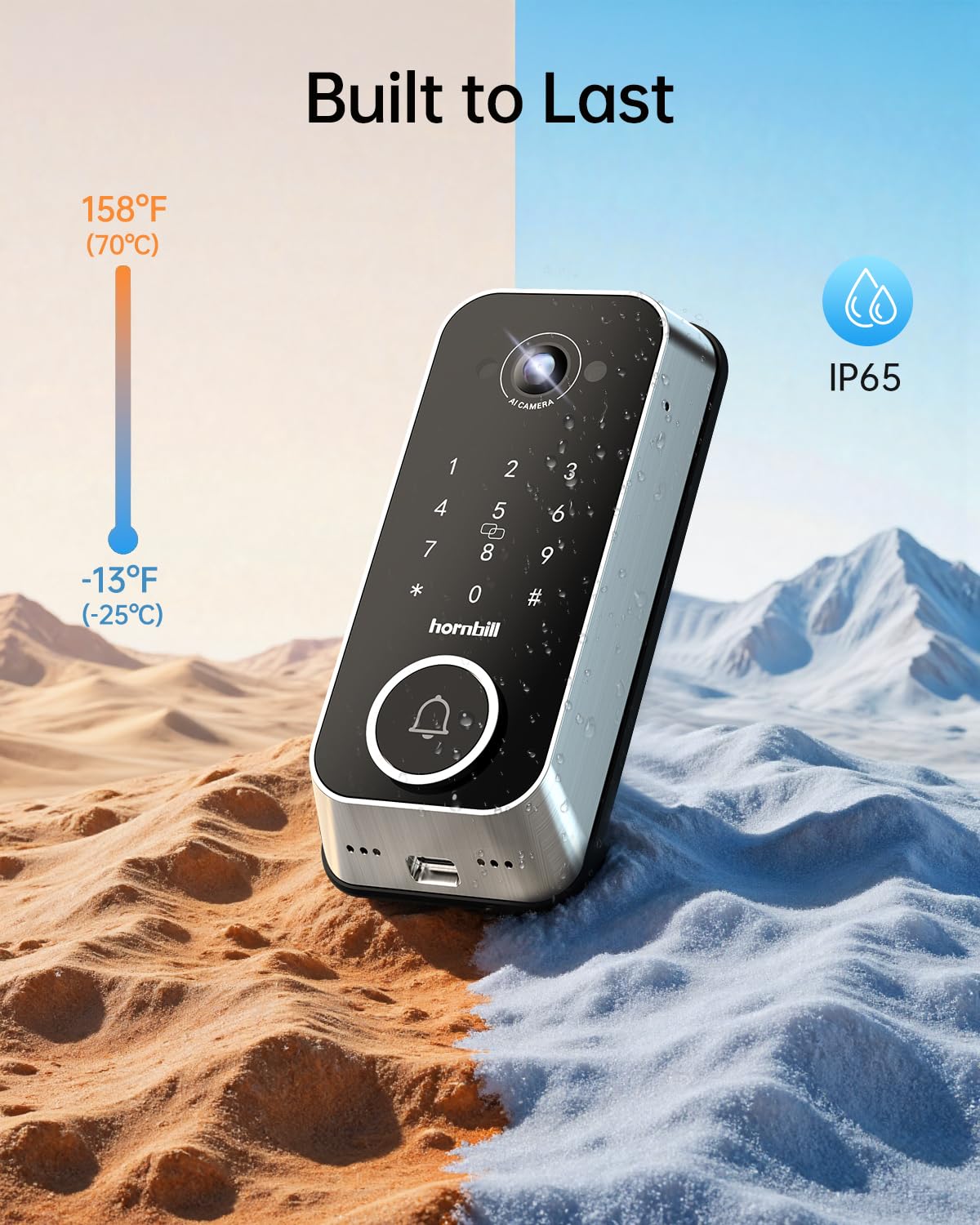 Hornbill Video Smart Lock with Camera: 10-in-1 Ring+2K Camera+Doorbell+Fingerprint Keyless Entry Door Lock, Built-in WiFi Deadbolt(only 2.4G), Two-Way Audio/App Remote Control/PIR, Satin Nickel