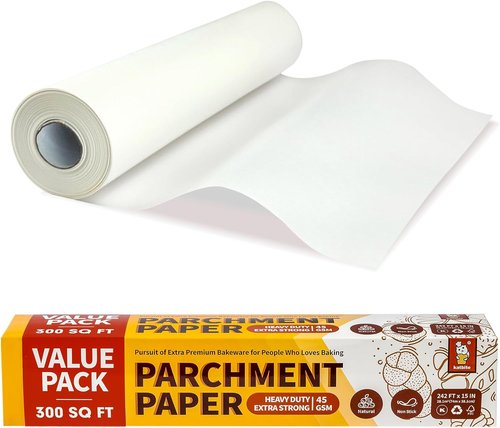 Katbite Parchment Paper Roll - 15in x 242ft | Heavy Duty Baking Paper with Serrated Cutter - 300 Sq.Ft Value Pack