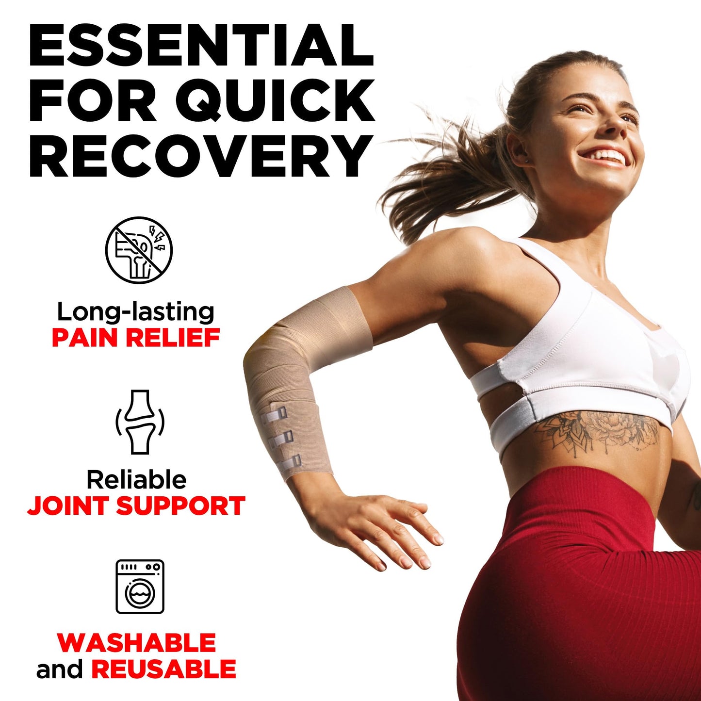 Premium Elastic Bandage Wrap - 4pk (2x3in, 2x4in) + 12 Extra Clips - Strong Compression Bandage Wrap for Leg, Arm, Wrists, Elbow, Ankles, Feet and Knees - for First Aid Kit and After Surgery Recovery