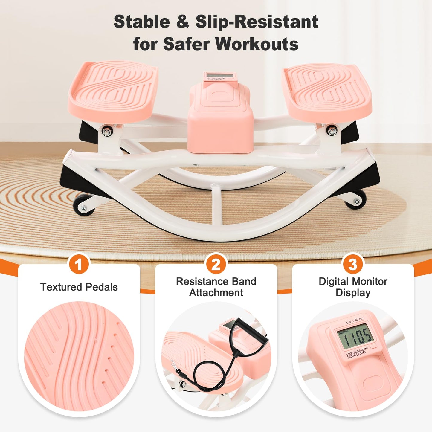 Rocking Steppers for Exercise at Home 3D Motion Stair Stepper with Resistance Bands 350 LBS Loading Capacity Exercise Equipment Low-Impact Balance Board for Full Body Workout