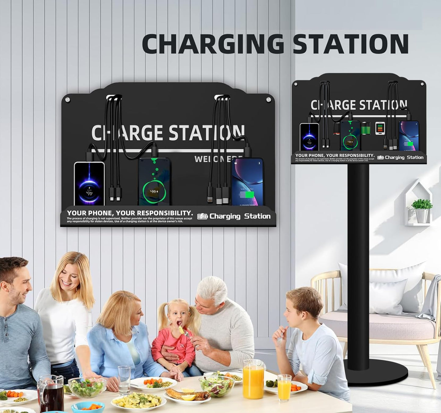 Floor Stand Cell Phone Charging Station Mobile Phone Charging Station | Fast Charging 8 Device | Compatible with Apple Tablets Android Port | Great for Offices Hotel Hospital Airport