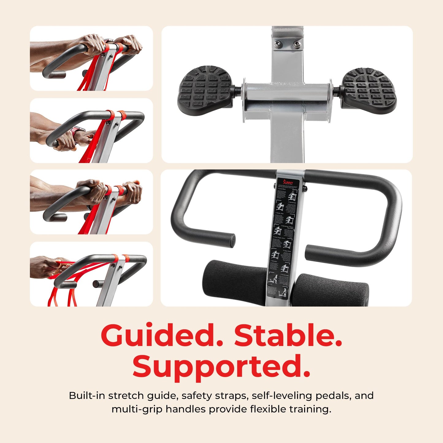 Sunny Health & Fitness Full Body Stretch Machine for Home, Back Stretcher & Flexibility Trainer with Pivoting Seat, Foam Rollers, Safety Straps & SunnyFit App - SF-BH621802